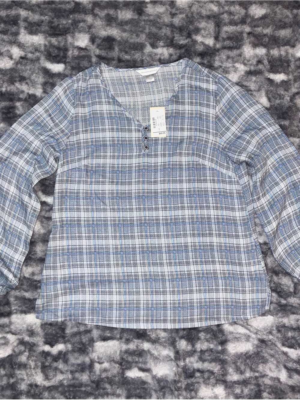 Christopher & Banks Light Gray Plaid Top